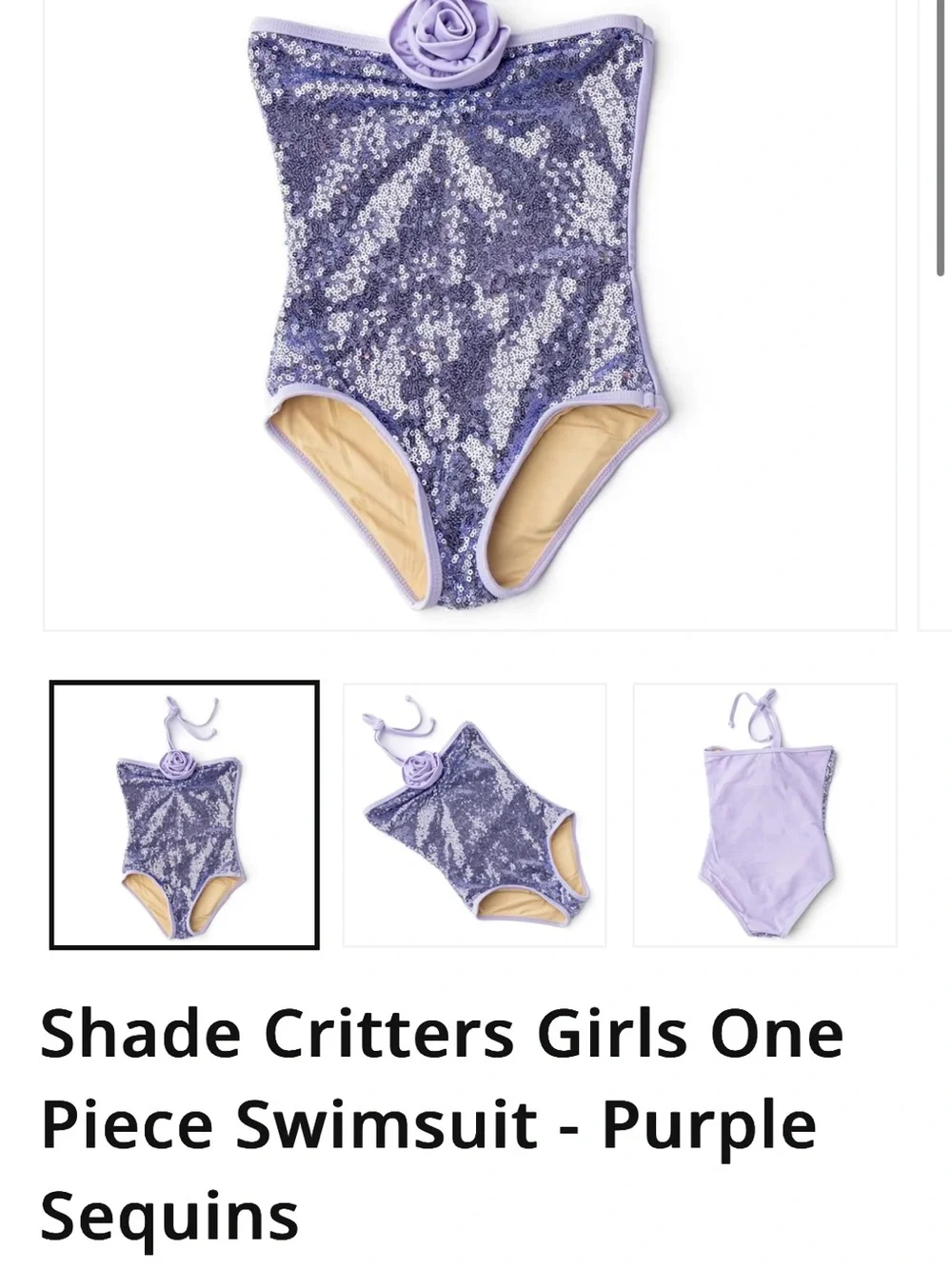 NWT Girls' Iridescent Purple Sequin One-Piece Swimsuit (Size 14, runs small)